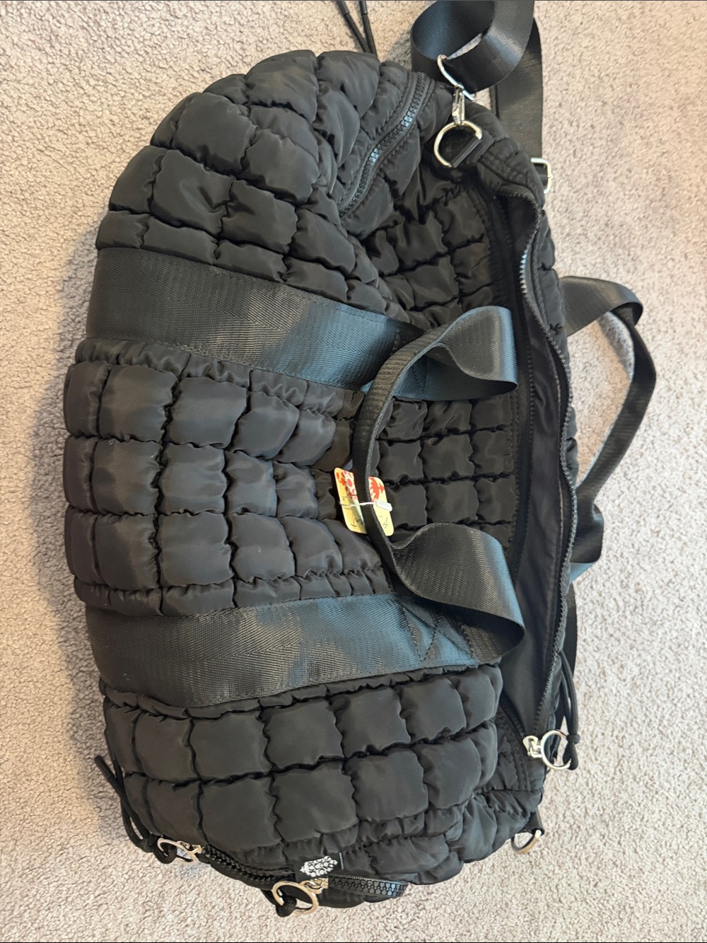 Free People Black Quilted Puffer Weekender Duffel